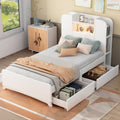 Twin Size Storage Platform Bed Frame With With Two Drawers And Light Strip Design In Headboard,White White Solid Wood Mdf