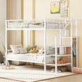 Twin Over Twin Metal Bunk Bed With Lateral Storage Ladder And Wardrobe, White White Iron