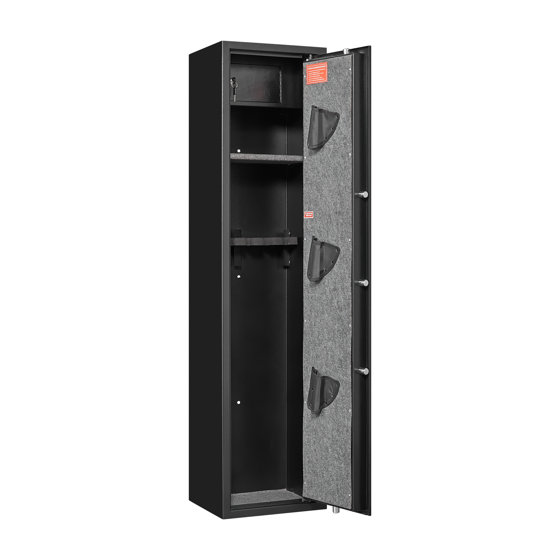 Black Steel Cabinet, With Inner Safe Box, Led Lights, Removable Shelf And Rack. Black Steel