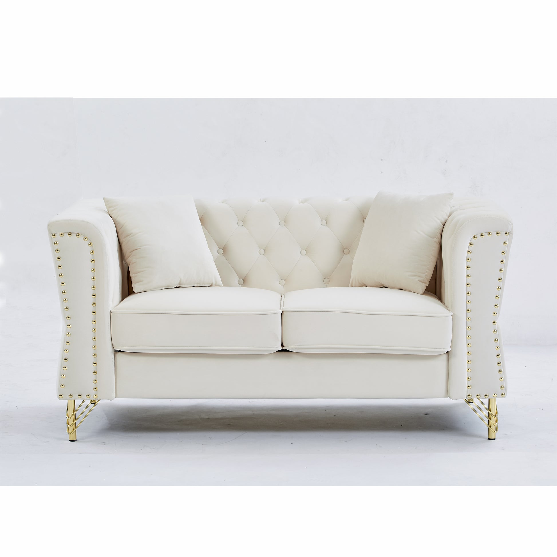 3 Seater 2 Seater Combination Sofa Tufted Couch With Rolled Arms And For Living Room, Bedroom, Office, Apartment, Four Pillows Beige Foam Velvet