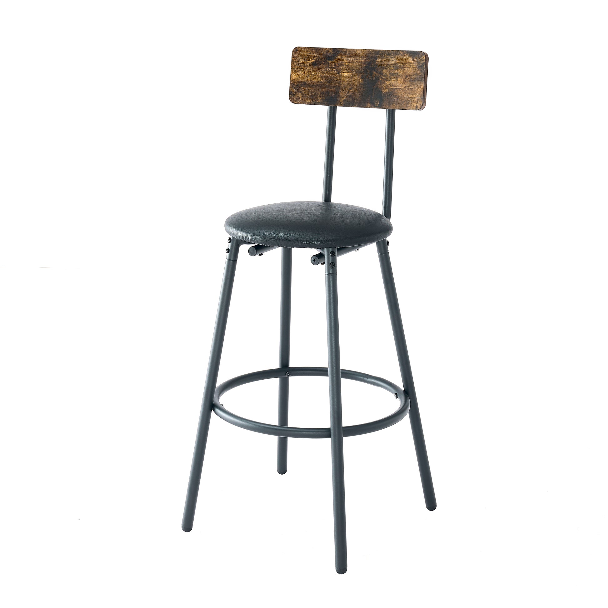 Bar Table And Chairs Set For 2, 3 Pieces Pub Dining Table Set, 2 Bar Stools Pu Upholstery Seat With Backrest For Kitchen, Apartment, Small Space Wood Antique Brown Seats 2 Brown Metal Dining Room 4 Leg Rectangular Dining Table With Chair Wood Metal