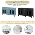 6 Drawer And 2 Cabinet Retro Sideboard With Extra Large Storage Space, With Gold Handles And Solid Wood Legs, For Kitchen And Living Room Antique Blue Antique Blue Solid Wood Mdf