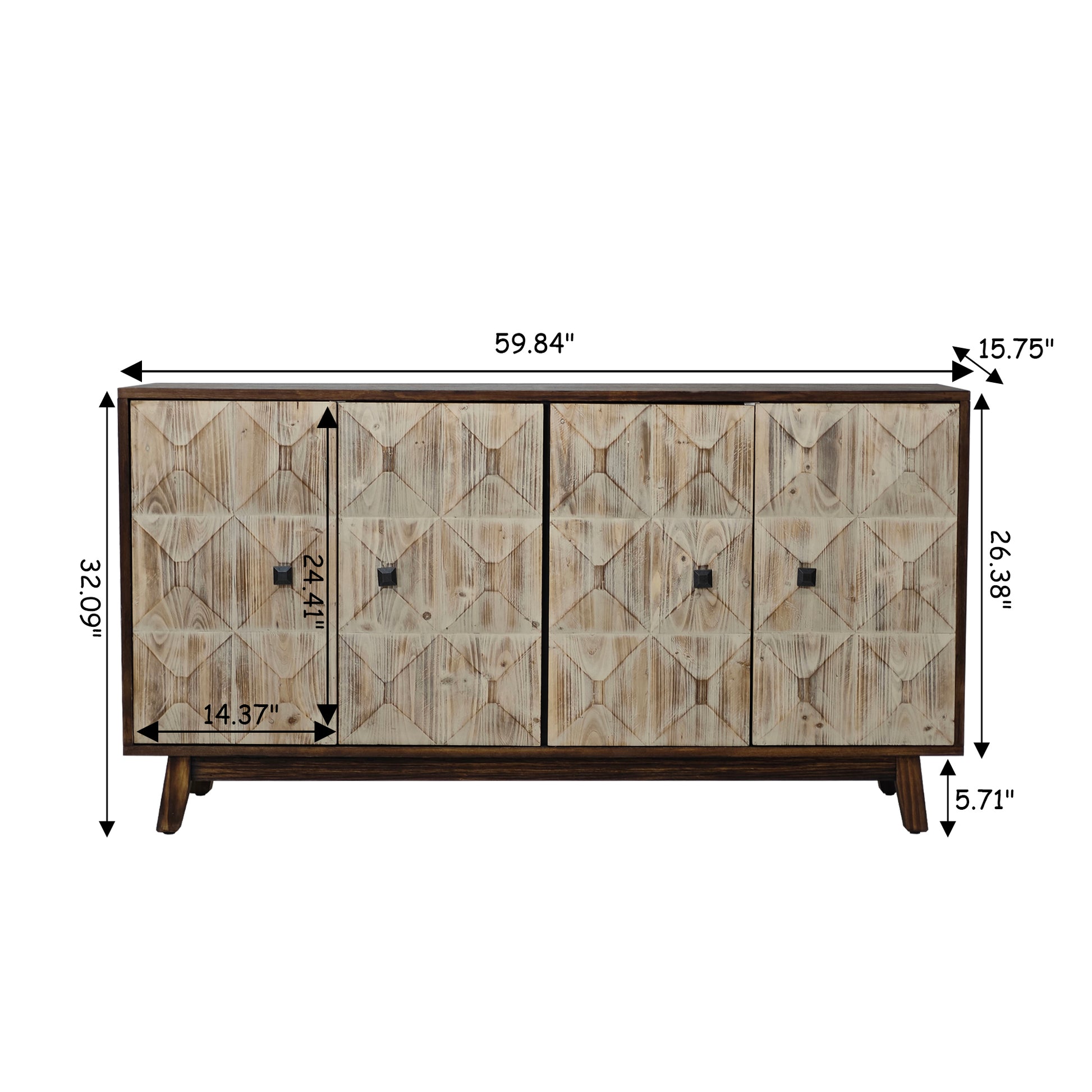 59.84" 4 Doors Vintage Sideboard ,Freestanding Sideboard Storage Cabinet Entryway Floor Cabinet For Living Room Office Bedroom,Natural Natural Mdf Metal