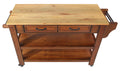 57 Inch Rolling Kitchen Island With Storage,Kitchen Cart With Solid Oak Wood Top,Two Sided Kitchen Island Cart On Wheels ,Wine And Spice Rack, Large Kitchen Cart With 2 Drawers, Walnut Natural Top Walnut American Design Rectangular Kitchen Carts Solid