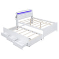 Full Size Platform Bed With Storage Led Headboard, Twin Size Trundle And 3 Drawers, White Box Spring Not Required Full White Bedroom Bed Frame Solid Wood Mdf