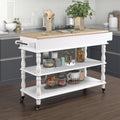 56 Inch Rolling Kitchen Island With Storage,Kitchen Cart With Solid Oak Wood Top,Two Sided Kitchen Island Cart On Wheels ,Wine And Spice Rack, Large Kitchen Cart With 2 Drawers, Milk White Natural Top Milk White Dining Room American Design,Antique