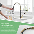 Commercial Kitchen Faucet With Pull Down Sprayer, Single Handle Single Lever Kitchen Sink Faucet Black Gold Kitchen Contemporary Ceramic Brass