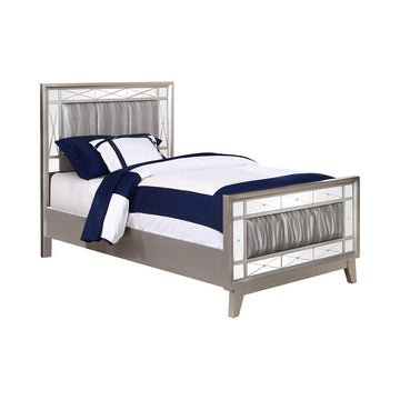 Metallic Twin Mercury Bed Twin Silver Wood Bedroom Glam Kids Faux Leather Wood