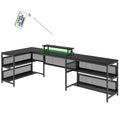 U Shaped Desk With Shelve And Led Lights Black Mdf