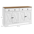 Homcom Sideboard, Buffet Cabinet With 2 Drawers, 2Storage Cabinets, 4 Barn Style Doors And Adjustable Shelves, Farmhouse Buffet Table With Storage, Wood Grain Top, White White Particle Board