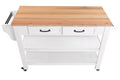 57 Inch Rolling Kitchen Island With Storage,Kitchen Cart With Solid Oak Wood Top,Two Sided Kitchen Island Cart On Wheels ,Wine And Spice Rack, Large Kitchen Cart With 2 Drawers, Milk White Natural Top White Natural Dining Room American Design Rectangular