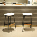 Modern Set Of 2 Bar Stools Comfortable & Stylish Counter Height And Bar Height Bar Stools,Soft Fabric Upholstered, Backless For Kitchen, Dining Room Bar Chairs White Metal