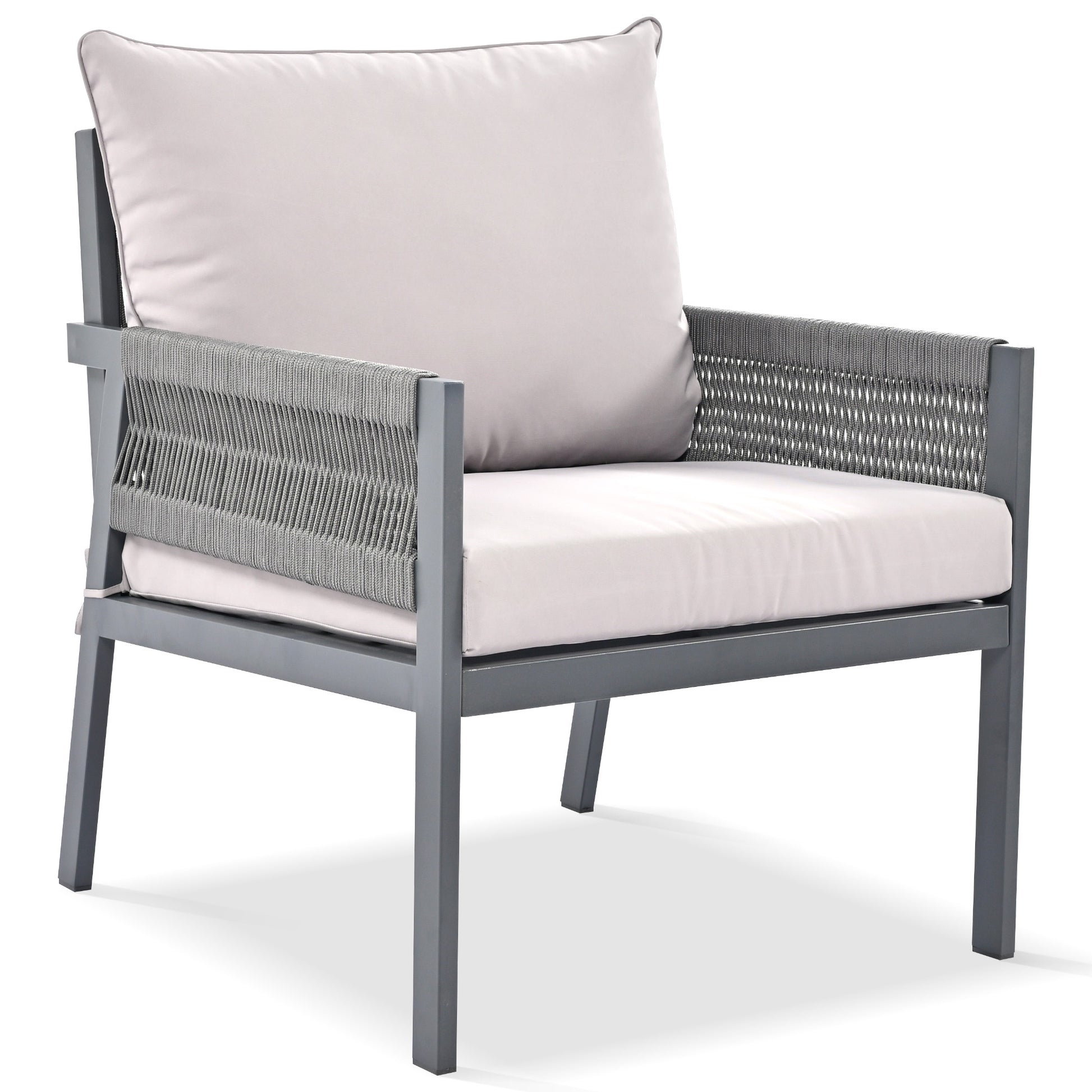 K&K 4 Piece Rope Patio Furniture Set, Outdoor Furniture With Tempered Glass Table, Patio Conversation Set Deep Seating With Thick Cushion For Backyard Porch Balcony Grey Yes Complete Patio Set Grey Weather Resistant Frame Fade Resistant Cushion Garden &