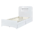 Twin Size Storage Platform Bed Frame With With Two Drawers And Light Strip Design In Headboard,White White Solid Wood Mdf