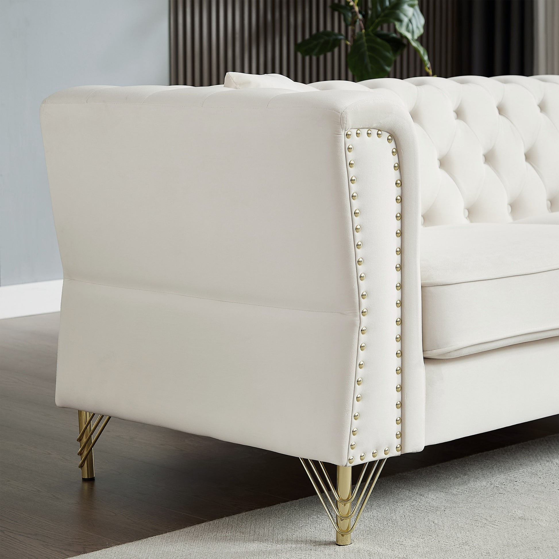 3 Seater 2 Seater Combination Sofa Tufted Couch With Rolled Arms And For Living Room, Bedroom, Office, Apartment, Four Pillows Beige Foam Velvet