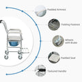 Homcom 3 In 1 Shower Commode Wheelchair, Transport Beside Commode Chair, Waterproof Rolling Over Toilet Chair 330 Lbs. Weight Capacity With Padded Seat, Gray Gray Aluminum