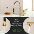 Commercial Kitchen Faucet With Pull Down Sprayer, Single Handle Single Lever Kitchen Sink Faucet Gold Kitchen Contemporary Ceramic Brass