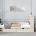 Modern Twin Size Bed Frame With Built In Usb Port On Bookcase Headboard And 2 Drawers For White Washed Color Box Spring Not Required Twin White Washed Bedroom Bed Frame Particle Board
