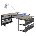 U Shaped Desk With Shelve And Led Lights Gray Mdf