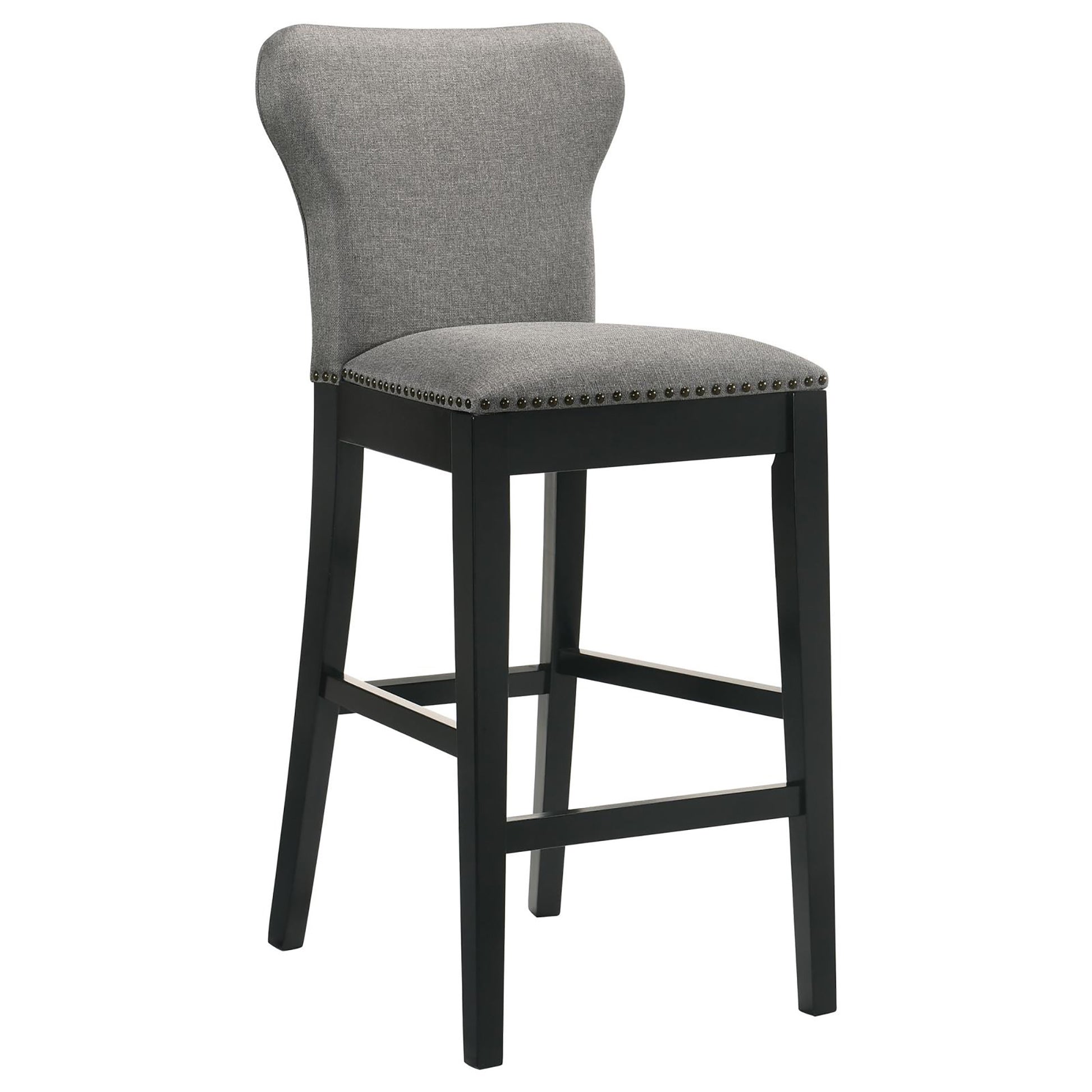 Grey And Black Stool With Trim Set Of 2 Grey Dining Room Wipe Clean Transitional Bar Stools Solid Back Foam Upholstered