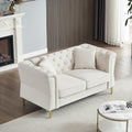 3 Seater 3 Seater Combination Sofa Tufted Couch With Rolled Arms And For Living Room, Bedroom, Office, Apartment, Four Pillows Beige Foam Velvet