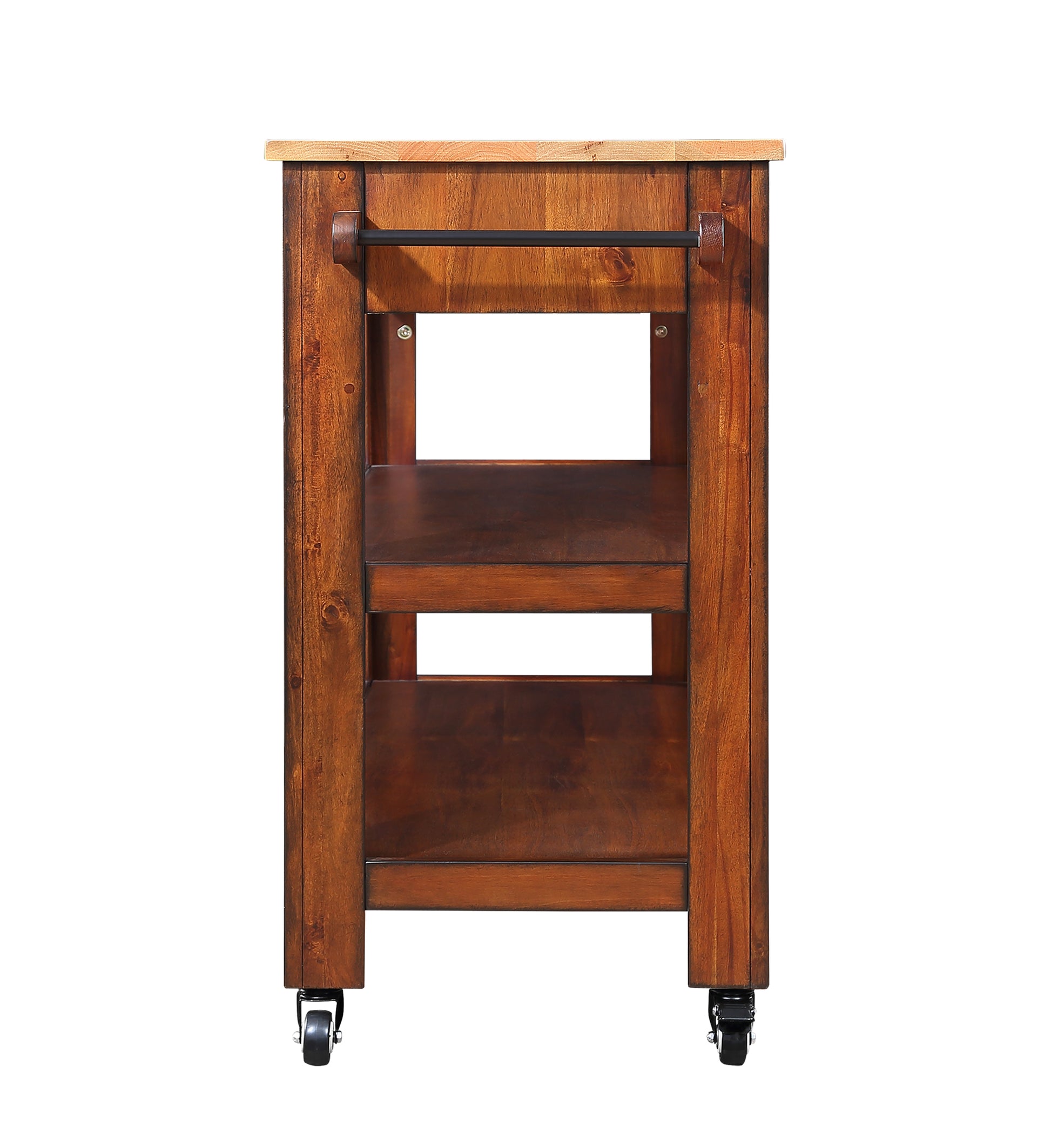 57 Inch Rolling Kitchen Island With Storage,Kitchen Cart With Solid Oak Wood Top,Two Sided Kitchen Island Cart On Wheels ,Wine And Spice Rack, Large Kitchen Cart With 2 Drawers, Walnut Natural Top Walnut American Design Rectangular Kitchen Carts Solid