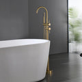 Single Handle Freestanding Tub Filler Floor Mount Bathtub Faucet With Handheld Shower Brushed Gold Bathroom Joystick Claw Foot Tub Faucets Curved Two Brushed Gold Pull Out Floor Mounted Cartridge Valve Single Hole Faucets Gold Antique,Classic 1 Hole