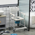Homcom 3 In 1 Shower Commode Wheelchair, Transport Beside Commode Chair, Waterproof Rolling Over Toilet Chair 330 Lbs. Weight Capacity With Padded Seat, Gray Gray Aluminum