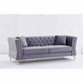 3 Seater 3 Seater Combination Sofa Tufted Couch With Rolled Arms And For Living Room, Bedroom, Office, Apartment, Four Pillows Grey Foam Velvet