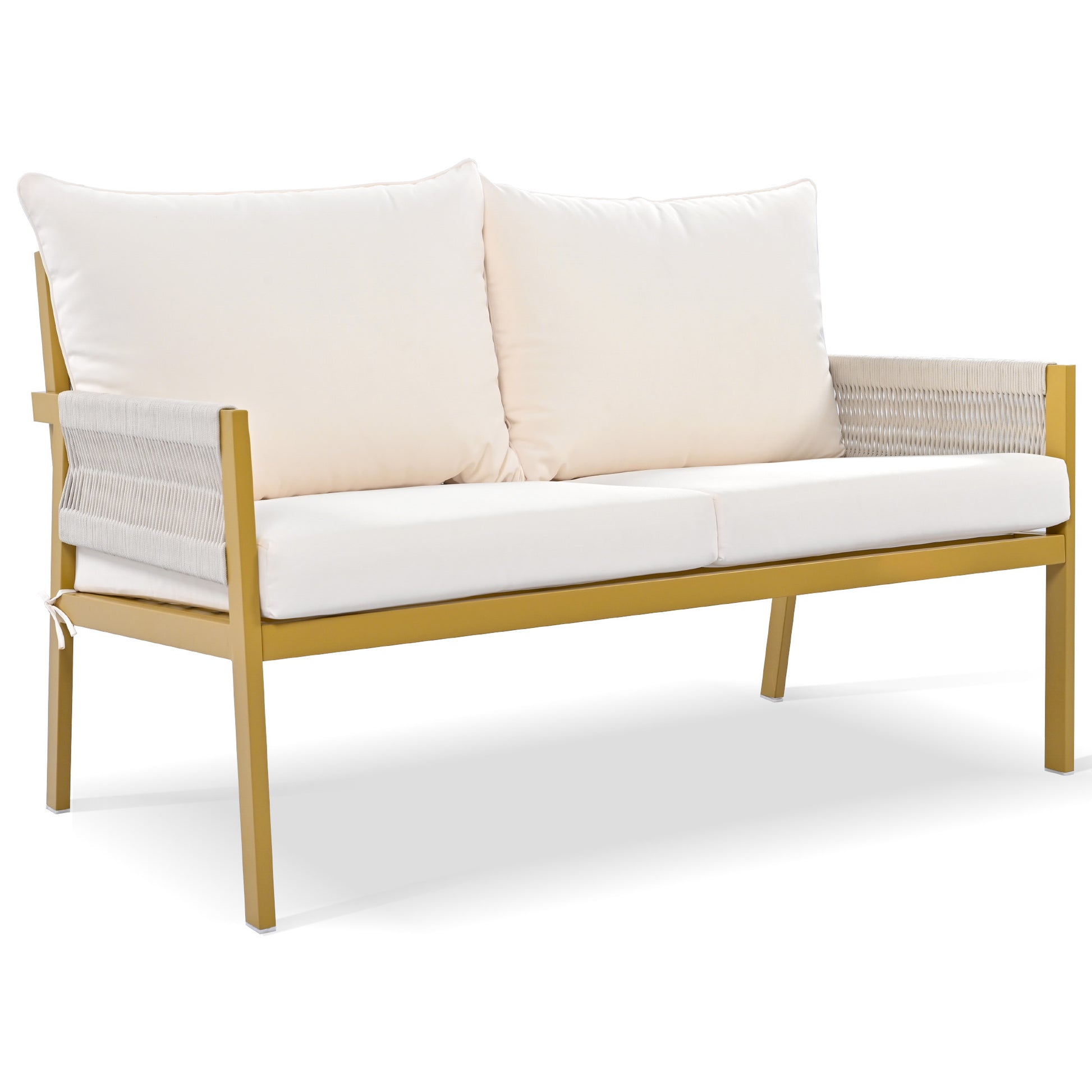 K&K 4 Piece Rope Patio Furniture Set, Outdoor Furniture With Tempered Glass Table, Patio Conversation Set Deep Seating With Thick Cushion For Backyard Porch Balcony Beige&Mustard Yellow Yes Complete Patio Set Beige Yellow Weather Resistant Frame Fade