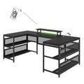 U Shaped Desk With Shelve And Led Lights Black Mdf