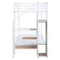 Twin Over Twin Metal Bunk Bed With Lateral Storage Ladder And Wardrobe, White White Iron