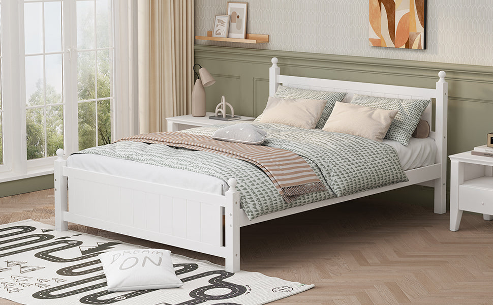 Queen Size Solid Wood Platform Bed Frame For Kids, Teens, Adults, No Need Box Spring, White Box Spring Not Required Queen White Wood Bedroom Mid Century Modern,Modern Pine Bed Frame Wood