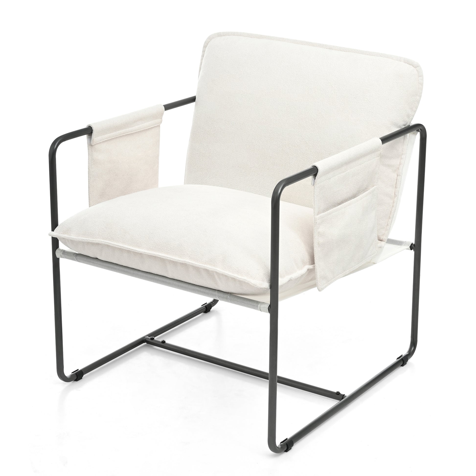 2 Sets 1 Case, Upholstered Hanging Armchair With Arm Pocket Metal Frame, Crushed Foamcushions And Skin Friendly Braid For Living Room And Bedroom. White Color White Foam Polyester