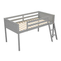 Twin Size Wood Low Loft Bed With Ladder, Ladder Can Be Placed On The Left Or Right, Gray Box Spring Not Required Twin Gray Wood Bedroom Solid Wood Mdf