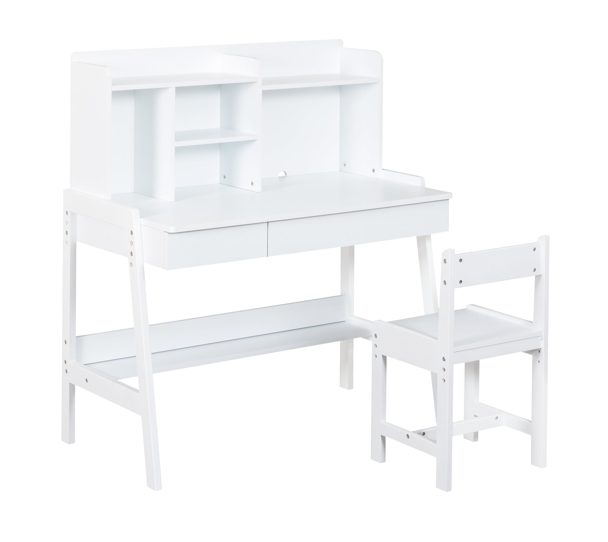 Modern Classic Desk, Children'S Desk, Solid Wood Desk, Bedroom Boy And Girl Family Desk And Chair Set, Compact, Multi Space Available, Multi Color Optional, Multi Storage Space, Color:White White Light Brown Desk And Chair Set Study Classic Pine