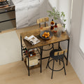 Bar Table And Chairs Set For 2, 3 Pieces Pub Dining Table Set, 2 Bar Stools Pu Upholstery Seat With Backrest For Kitchen, Apartment, Small Space Wood Antique Brown Seats 2 Brown Metal Dining Room 4 Leg Rectangular Dining Table With Chair Wood Metal