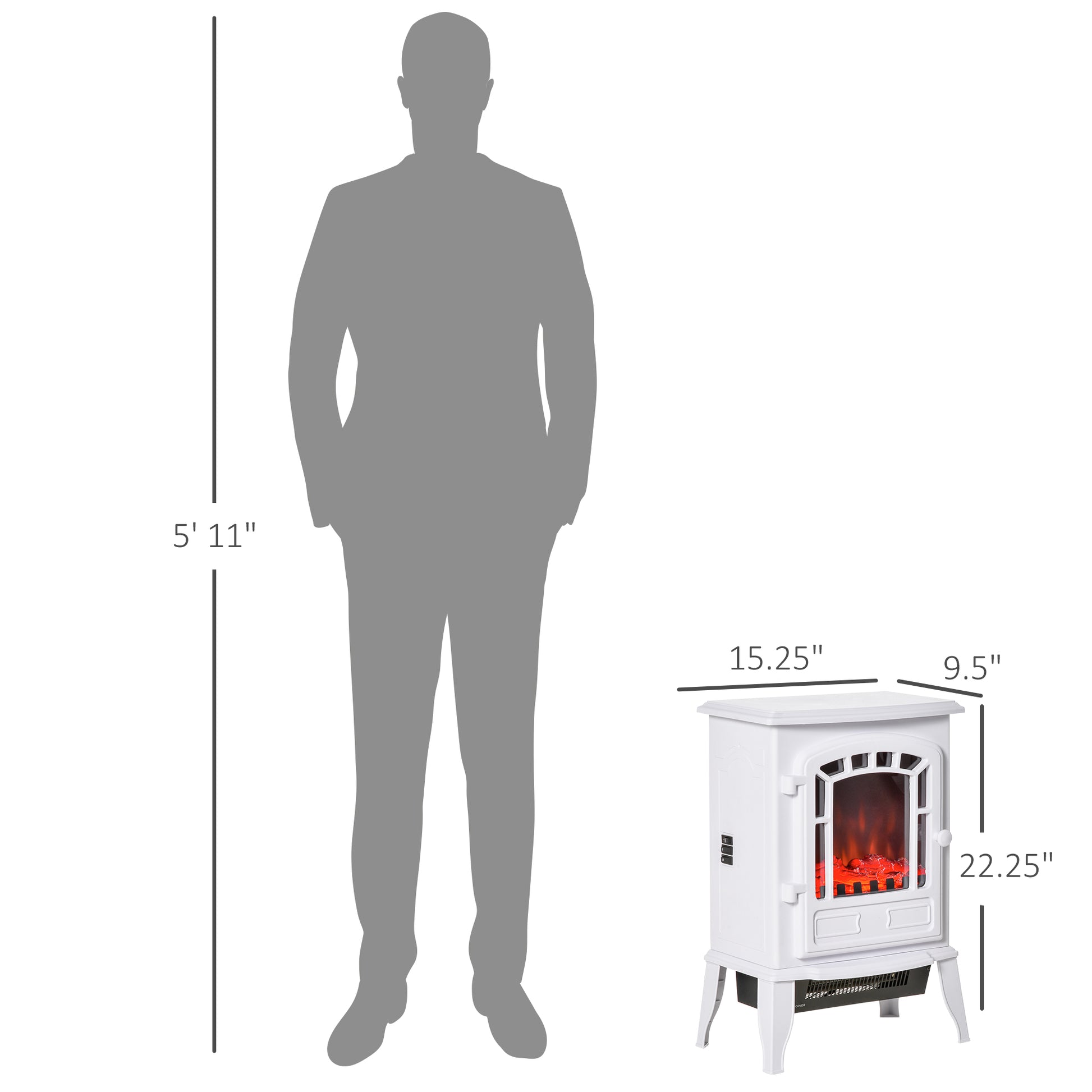 Homcom 22" Free Standing Electric Fireplace Stove, Fire Place Heater With Realistic Flame Effect, Overheat Safety Protection, 750W 1500W, White White Abs