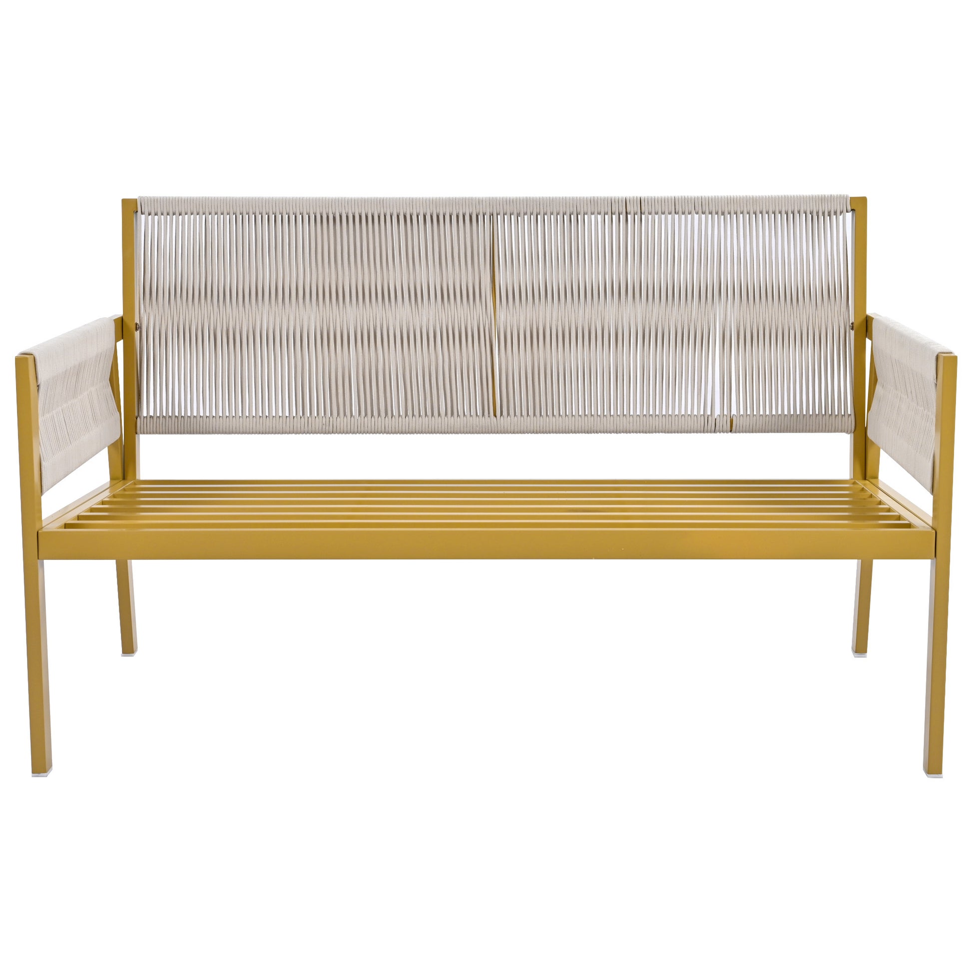 K&K 4 Piece Rope Patio Furniture Set, Outdoor Furniture With Tempered Glass Table, Patio Conversation Set Deep Seating With Thick Cushion For Backyard Porch Balcony Beige&Mustard Yellow Yes Complete Patio Set Beige Yellow Weather Resistant Frame Fade