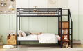 Twin Over Twin Metal Bunk Bed With Lateral Storage Ladder And Wardrobe, Black Black Iron