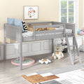 Twin Size Wood Low Loft Bed With Ladder, Ladder Can Be Placed On The Left Or Right, Gray Box Spring Not Required Twin Gray Wood Bedroom Solid Wood Mdf