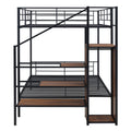 Full Over Full Metal Bunk Bed With Lateral Storage Ladder And Wardrobe, Black Black Iron