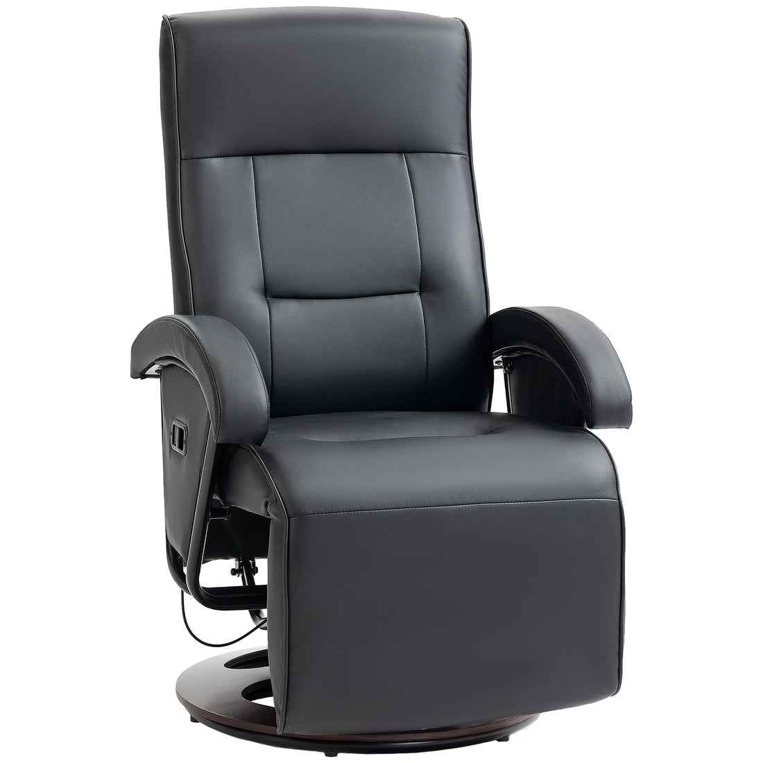 Homcom Pu Recliner With Footrest, Lounge Chair With 135 Adjustable Backrest, Swivel Wood Base, Padded Seat & Armrests For Living Room, Black Black Pu