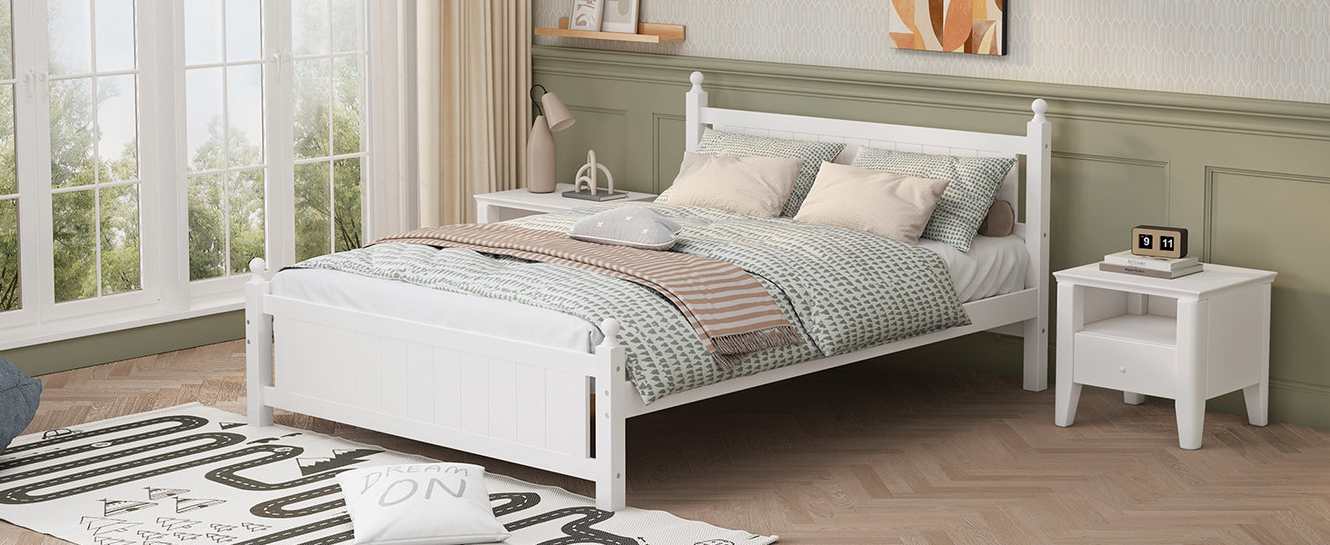 Queen Size Solid Wood Platform Bed Frame For Kids, Teens, Adults, No Need Box Spring, White Box Spring Not Required Queen White Wood Bedroom Mid Century Modern,Modern Pine Bed Frame Wood