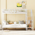 Twin Over Twin Metal Bunk Bed With Lateral Storage Ladder And Wardrobe, White White Iron