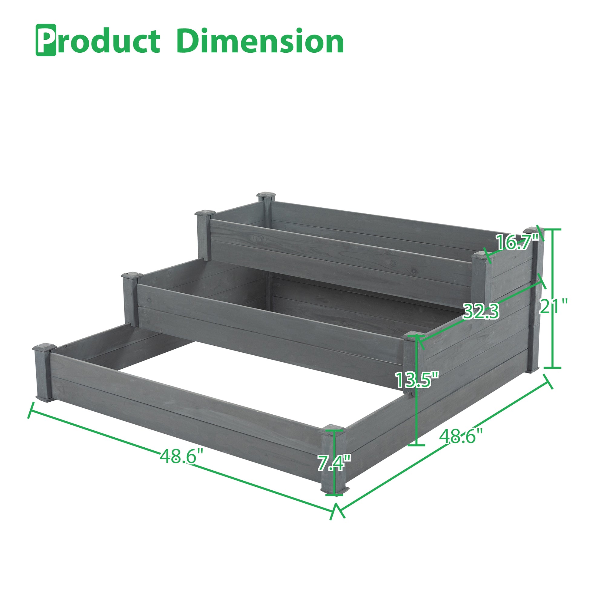 48.6 X 48.6 X 21In Raised Garden Bed Horticulture Outdoor Elevated Flower Box Tiered Garden Bed Wooden Vegetables Growing Planter For Backyard Patio Gardener Grey Aqua Grey Solid Wood