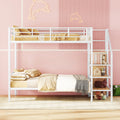 Full Over Full Metal Bunk Bed With Lateral Storage Ladder And Wardrobe, White White Iron