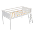 Twin Size Wood Low Loft Bed With Ladder, Ladder Can Be Placed On The Left Or Right, White Box Spring Not Required Twin White Wood Bedroom Solid Wood Mdf