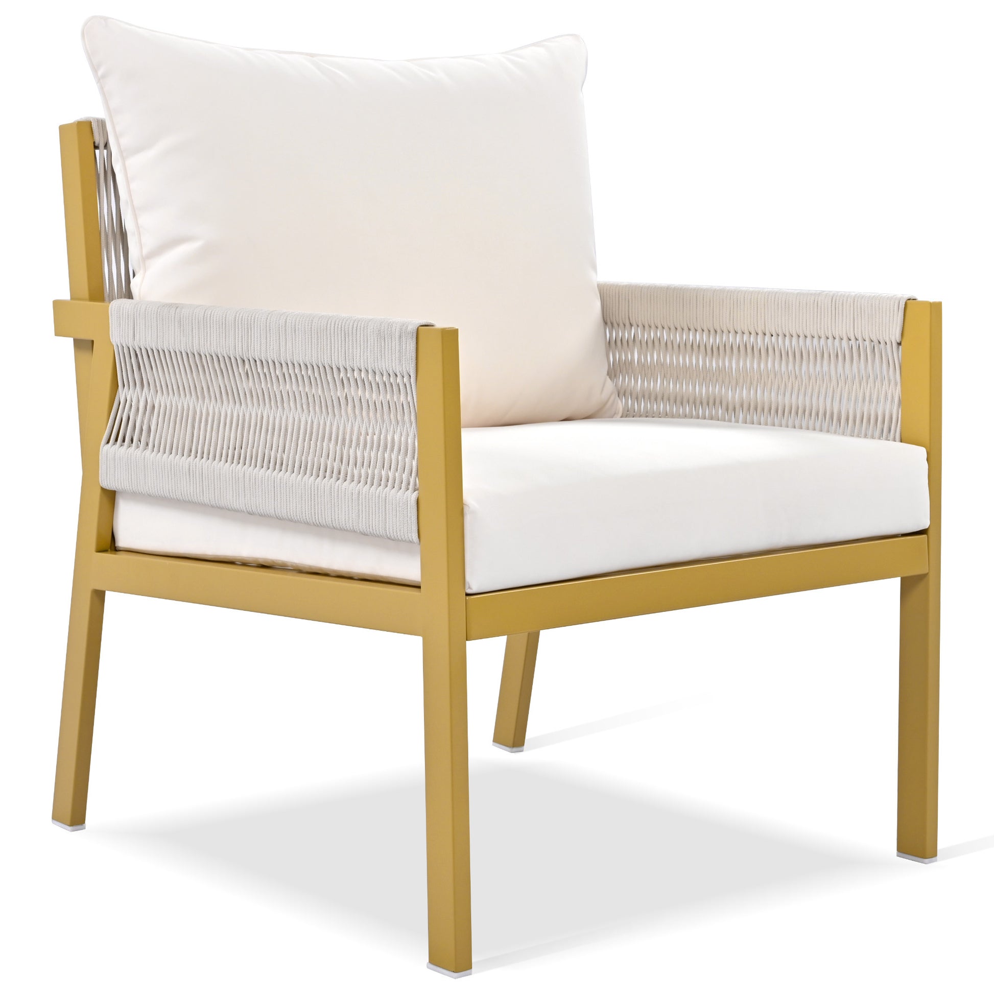 K&K 4 Piece Rope Patio Furniture Set, Outdoor Furniture With Tempered Glass Table, Patio Conversation Set Deep Seating With Thick Cushion For Backyard Porch Balcony Beige&Mustard Yellow Yes Complete Patio Set Beige Yellow Weather Resistant Frame Fade