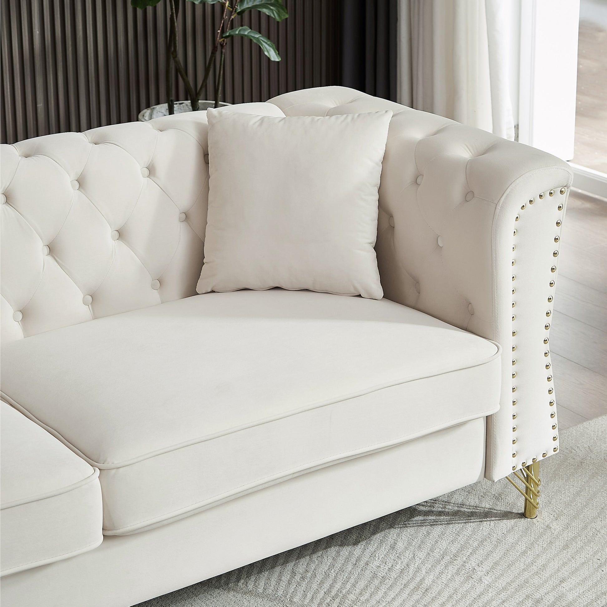 3 Seater 2 Seater Combination Sofa Tufted Couch With Rolled Arms And For Living Room, Bedroom, Office, Apartment, Four Pillows Beige Foam Velvet